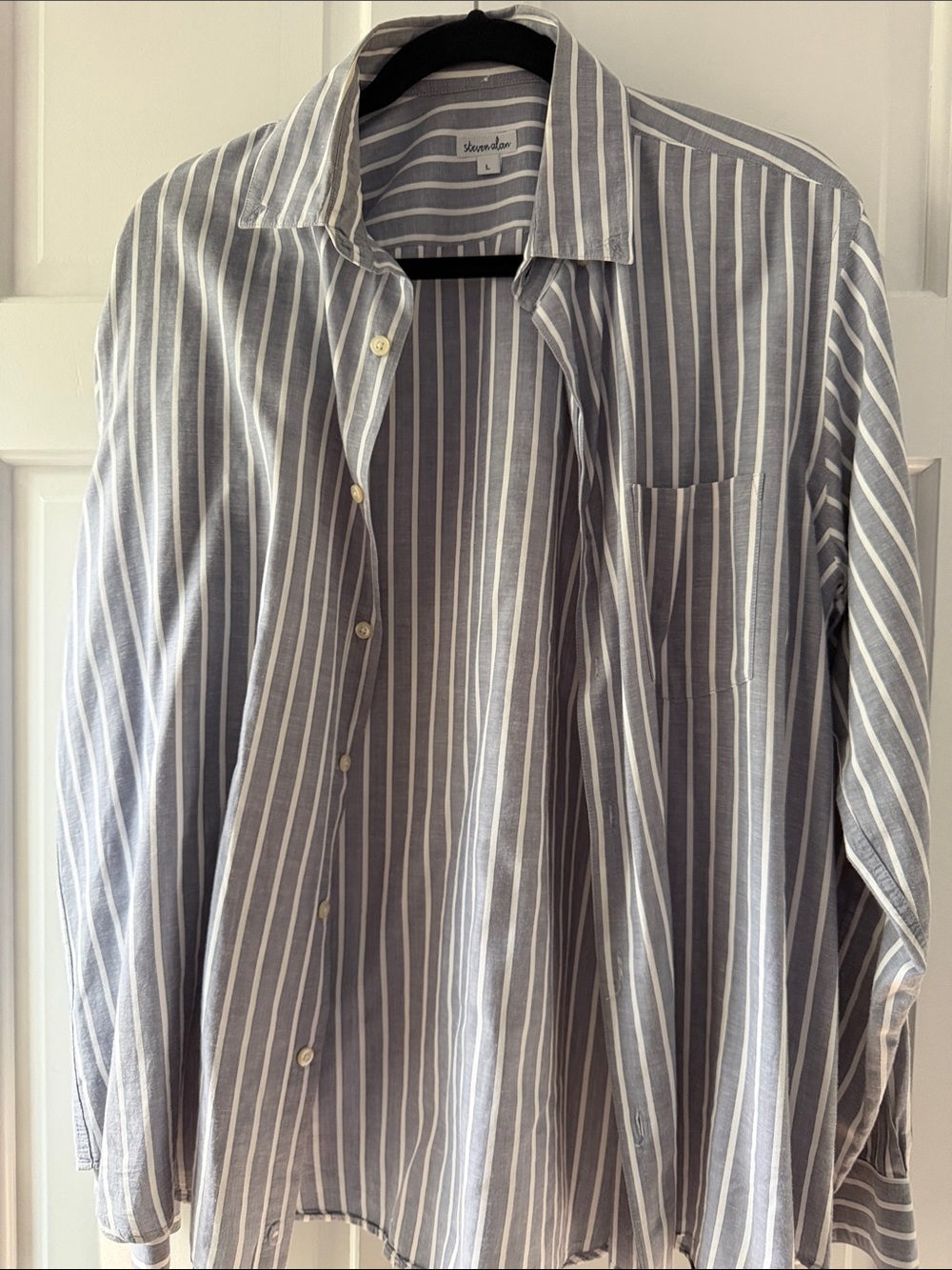 Steven Alan Gray and White Vertical Stripe Button-Down Shirt
